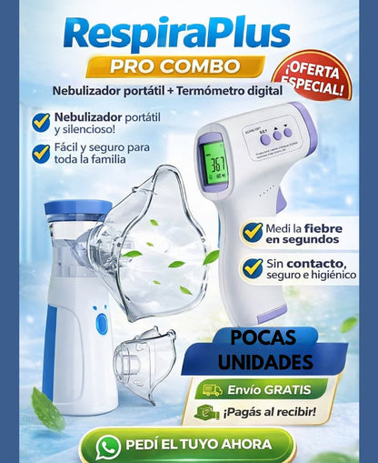 ⚕️Nebulizador Portatil + Termometro Digital Infrarrojo + Oximetro